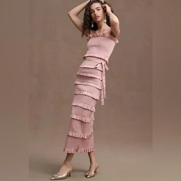 v. chapman virginia tiered strapless corset midi dress V. Chapman Virginia Tiered Strapless Corset Midi Dress